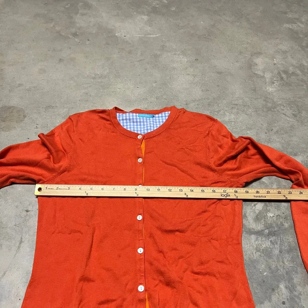 J.McLaughlin Womens Orange Cotton Modal Blend Gingham Trim Cardigan Sweater L